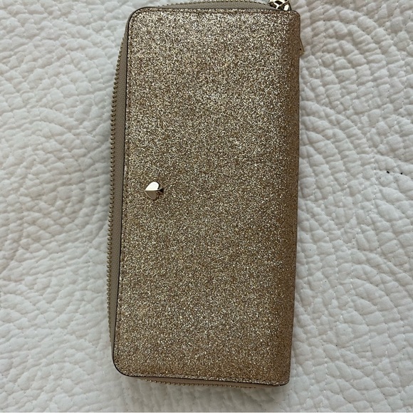 Kate Spade Gold Glitter Zip Around Wallet - Picture 2 of 12